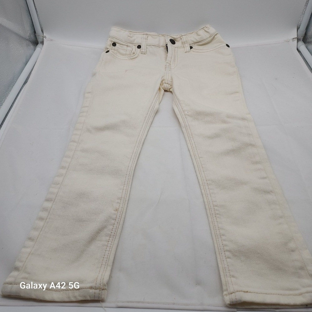 7 For All Mankind‎ Slimmy Kids Jeans Off White Denim Size 4T Adjustable Waist